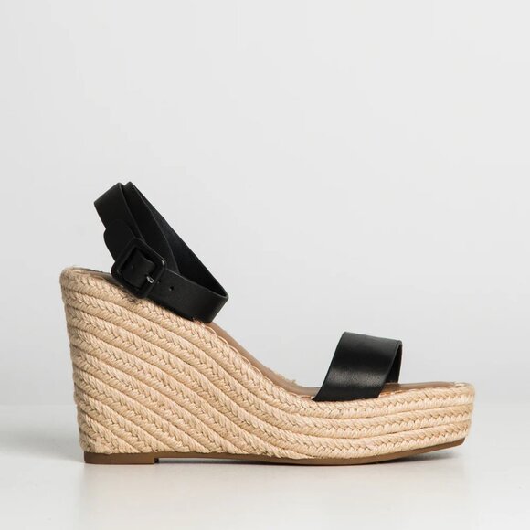 Steve Madden Upstage Black Leather Espedrille High Wedge Platform Sandal SIZE 7 - Picture 10 of 10